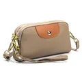 Bolso bandolera de piel auténtica en color caqui y marrón con herrajes dorados - Gris claro