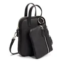 Black pebbled leather crossbody bag with adjustable strap and small round coin purse - Black