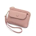 Dusty rose litchi grain leather mini coin purse with wristlet and gold hardware - Pink