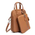 Brown top layer cowhide vertical crossbody bag set with small round coin purse - Golden Brown