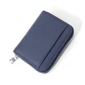 Portafoglio RFID in pelle martellata blu scuro con cerniera argentata e slot - Blu Profondo