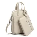 Cream white lychee leather crossbody bag set with vertical main bag and small pouch - Off-white