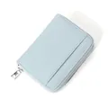 Portafoglio corto in pelle azzurra grana litchi con protezione RFID e zip argento - Azzurro