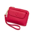 Red lychee grain leather mini wallet with gold hardware and wristlet strap - Red
