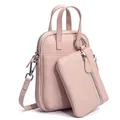 Pink lychee grain leather crossbody phone bag set with small detachable coin purse - Peony Pink
