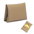 Mini leather coin purse in taupe and yellow with a metallic snap button closure - Khaki