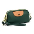 Bolso bandolera de cuero verde oscuro con contraste marrón y doble cremallera - Verde Oscuro