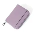 Portafoglio viola in pelle con RFID, trama a grana e chiusura con zip in argento - Viola
