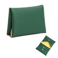 Pebbled leather mini wallet in forest green and yellow with metal snap closure - Green