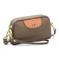 Bolso bandolera de piel auténtica en contraste con dos compartimentos de cremallera - Caqui