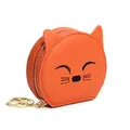 Orangefarbene Mini-Geldbörse aus echtem Leder in Katzenform mit goldener Schlüsselanhänger - Orange