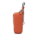Orange lychee pattern genuine leather car key case with silver metal zipper and carabiner - Orange