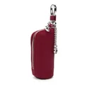 Genuine leather car key pouch in dark red featuring litchi grain texture and zipper - Burgundy