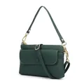 Sac bandoulière en cuir grainé vert foncé avec fermetures éclair dorées pour femme - Vert Foncé