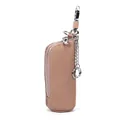 Beige lychee texture leather car key pouch with silver swivel hook and dual rings - Pink