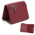 Kurze weinrote Echtleder-Brieftasche mit Litschi-Muster und Metall-Reißverschluss - Bordeaux