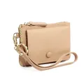 Beige pebble leather coin purse with zipper pocket and detachable wrist strap - Apricot