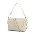 Beige pebble leather crossbody bag with front flap pocket and gold hardware - Off-white
