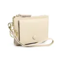 Beige pebble leather coin purse with top zipper, front snap pocket and gold chain - Off-white