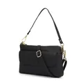 Minimalist black pebble leather crossbody phone bag with stylish gold hardware detail - Black