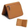 Braune Leder-Bifold-Geldbörse mit externem Reißverschlussfach und mehreren Kartenfächern - Goldbraun