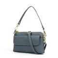 Chic Morandi blue genuine leather crossbody phone bag with litchi texture finish - Denim Blue