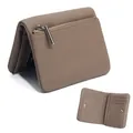 Bifold-Geldbörse aus echtem Rindsleder mit Litschi-Muster und Reißverschlussfach - Khaki