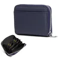 Cartera RFID de cuero azul oscuro con compartimentos para monedas y cremallera - Azul profundo