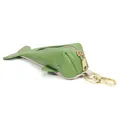Mini portachiavi a balena in pelle verde e crema con moschettone dorato elegante - Verde