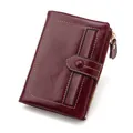 Vintage burgundy oil wax leather wallet for women with zipper pocket and card slots - Burgundy