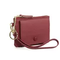 Burgundy litchi grain cowhide leather mini wallet with gold keychain and wrist strap - Burgundy