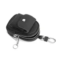 Mini-Schlüsseltasche aus schwarzem Leder mit Litschi-Muster und silbernem Druckknopf - Schwarz
