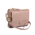 Pink top grain leather coin purse with litchi texture and gold hardware accessories - Deep Pink