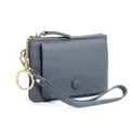 Mini dusty blue lychee leather wallet with wrist strap and gold keychain hardware - Light Blue