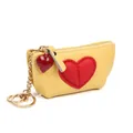 Yellow genuine leather mini wallet keychain with large red heart patch and gold link chain - Goose Yellow