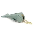 Morandi green leather whale key pouch with lychee grain texture and gold hardware - Light Blue