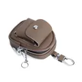 Mini portachiavi in pelle martellata marrone scuro con doppia zip e gancio metallo - Cachi