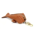 Whale shaped genuine leather key pouch in brown with gold metal lobster clasp and zipper - Khaki/Earth Yellow