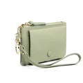 Light green pebble grain leather mini coin purse with gold zipper and hand strap - Light Green