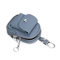 Mini portachiavi in pelle martellata blu nebbia con moschettone argento e zip - Blu jeans