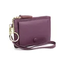 Purple pebble grain leather mini wallet with snap flap pocket and golden keychain - Purple