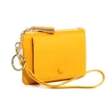 Yellow genuine leather small coin purse with lychee texture and wrist strap handle - Yellow