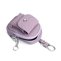 Mini astuccio in vera pelle viola con trama a grana e clip in metallo argento - Viola