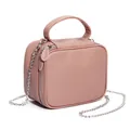 Chic mauve pebbled leather mini square bag with silver chain strap and dual zippers - Pink