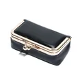 Mini vintage zwart olie-was lederen tasje met kus-sluiting voor lippenstift en sieraden - Zwart