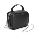 Chic black pebbled leather crossbody bag with silver chain strap and dual zippers - Black