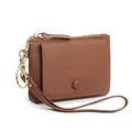 Brown litchi grain genuine leather coin purse with gold chain and wrist strap - Brown