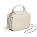 Chic ivory leather handbag with pebbled texture, silver chain strap and dual zipper closure - Off-white