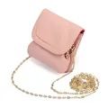 Pink lychee grain leather mini chain coin purse with rainbow stitching and gold strap - Pink