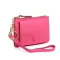 Magenta genuine leather coin purse with lychee texture and gold-tone hardware wristlet - Rose Red
